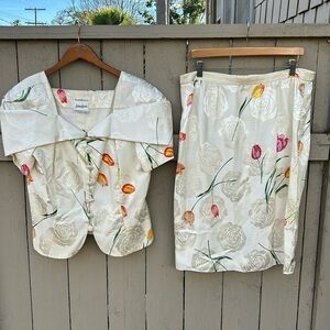 Vintage Raul Blanco for Neiman Marcus 100% Silk Skirt Suit 1980's Mob Wife